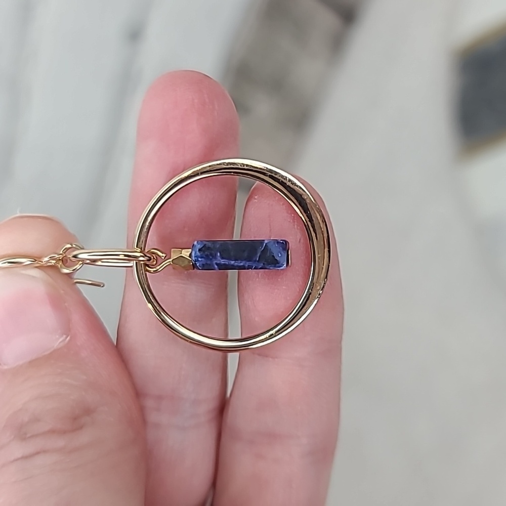 Banana Republic Lapis Lazuli/Gold Hoop Dangle Hook Earrings - Picture 14 of 17